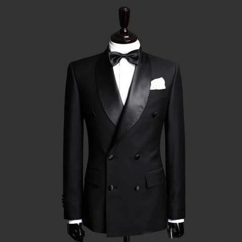 Elegant Slim Fit Double Breasted Men’s Tuxedo Suit Set for Formal Weddings and Business Events – Includes Jacket and Pants in a Sophisticated Style